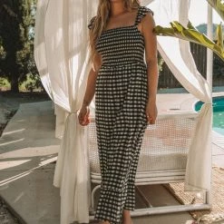 Love Stitch The Greta Black & White Gingham Smocked Maxi Dress