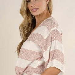 Love Stitch The Margot Rust & White Striped Kimono Sleeve Top Tops