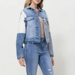 Vervet Tops The Rachel Oversized Patched Denim Jacket