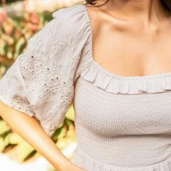 Love Stitch The Emma Bone Eyelet Cropped Top Tops