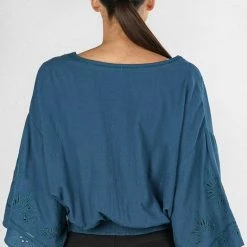Love Stitch The Tasha Teal Eyelet Embroidered Top