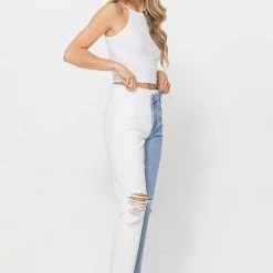 Vervet The Privy Two Tone White & Denim Straight Leg Jeans
