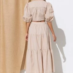 In The Beginning Clothing The Mariposa Beige Tiered Maxi Skirt Skirts