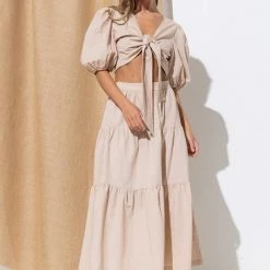 In The Beginning Clothing The Mariposa Beige Tiered Maxi Skirt Skirts