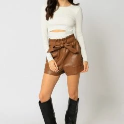 Olivaceous The Aria Vegan Leather Shorts