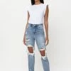 Cello The Charlotte High Rise Distress Light Blue Crop Straight Jeans