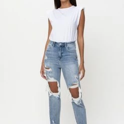 Cello The Charlotte High Rise Distress Light Blue Crop Straight Jeans