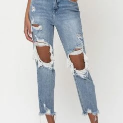 Cello The Charlotte High Rise Distress Light Blue Crop Straight Jeans