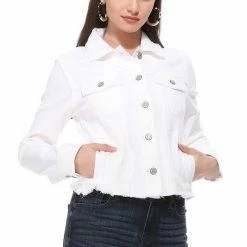 Eunina The Abby White Lily Raw Hem Denim Jacket Tops