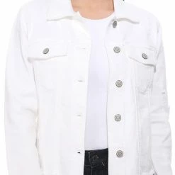 Eunina The Abby White Lily Raw Hem Denim Jacket Tops