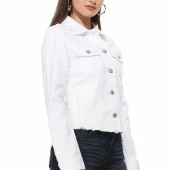 Eunina The Abby White Lily Raw Hem Denim Jacket Tops