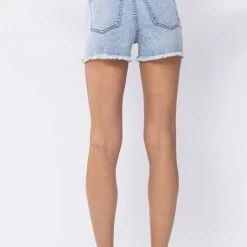 Sneak Peek The Tiana High Rise Denim Shorts With Frayed Hem