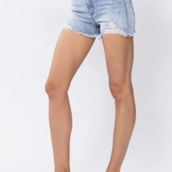 Sneak Peek The Tiana High Rise Denim Shorts With Frayed Hem