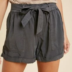 Wishlist The Brenna Charcoal Paperbag Tencel Shorts