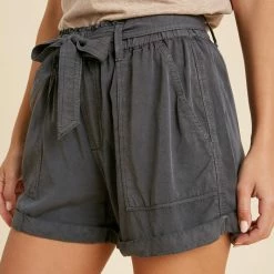 Wishlist The Brenna Charcoal Paperbag Tencel Shorts