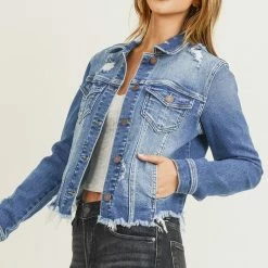 Risen The Dorit Distressed Vintage Frayed Hem Jacket