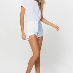 Vervet The Wisdom Color Block High Rise Denim Shorts