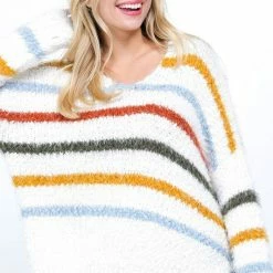 Newbury Kustom Tops The Fiona Multi-Color Striped Fuzzy Knit Sweater