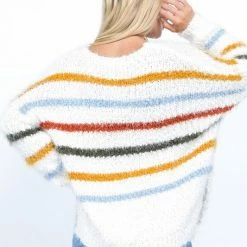 Newbury Kustom Tops The Fiona Multi-Color Striped Fuzzy Knit Sweater