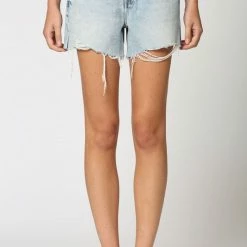 Hidden Jeans The Harlow Light Wash Classic Side Slit Mom Shorts