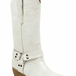 Ama Global The Evon Croco White Buckle Cowgirl Boots