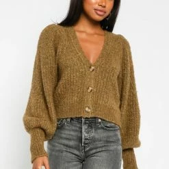 Olivaceous Tops The Olive You Button Up Fuzzy Cardigan