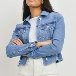 Just USA The Jokayla Light Wash Raw Hem Denim Jacket Tops