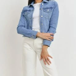 Just USA The Jokayla Light Wash Raw Hem Denim Jacket Tops
