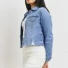 Just USA The Jokayla Light Wash Raw Hem Denim Jacket Tops