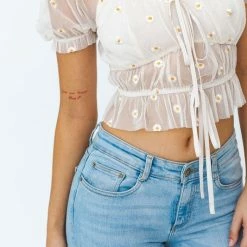 Le Lis The Daisy Sheer Puff Sleeve Crop Top