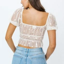 Le Lis The Daisy Sheer Puff Sleeve Crop Top