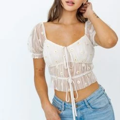Le Lis The Daisy Sheer Puff Sleeve Crop Top