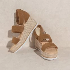 KKE Originals The Slyvie Camel Strap Wedged Sandals