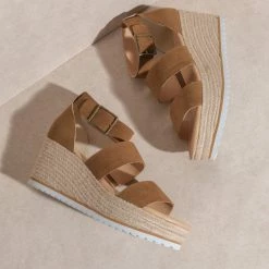KKE Originals The Slyvie Camel Strap Wedged Sandals