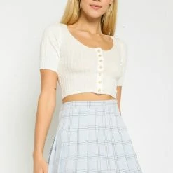 Olivaceous The Cassie White Cropped Short Sleeve Sweater