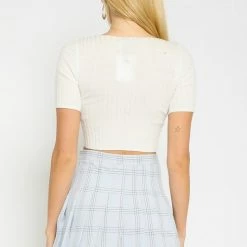 Olivaceous The Cassie White Cropped Short Sleeve Sweater