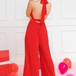 Flying Tomato The Valentine Red Tie Halter Jumpsuit Jumpsuits