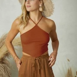 Endless Blu Tops The Eleanor Ribbed Halter Tank Top