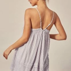 Mustard Seed The Dalia Dove Grey V-Neck Pin Tucked Dotted Mini Dress Dresses