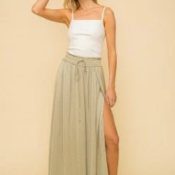 Hem And Thread The Amora Olive Split Hem Maxi Skirt Skirts