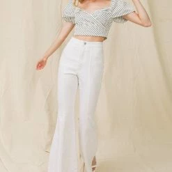 Flying Tomato Jeans The Destiny White High Waist Flared Denim Pants