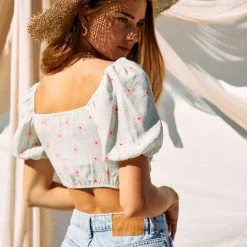 Endless Blu Tops The Kassie Pink And Sage Floral Crop Top