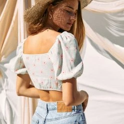 Endless Blu Tops The Kassie Pink And Sage Floral Crop Top