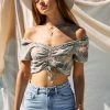 Endless Blu The Greyson Grey Floral Cinch Crop Tops