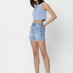 Cello The Brody Light Wash High Rise Mom Denim Shorts