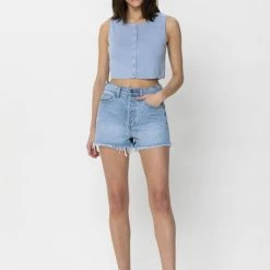 Cello The Brody Light Wash High Rise Mom Denim Shorts