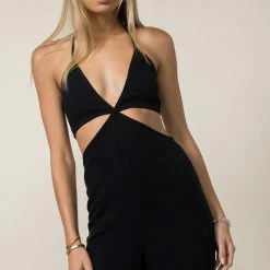 Style Rack The Festival Black Cutout Linen Jumpsuit Jumpsuits