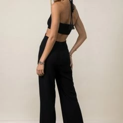 Style Rack The Festival Black Cutout Linen Jumpsuit Jumpsuits