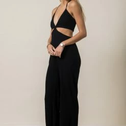 Style Rack The Festival Black Cutout Linen Jumpsuit Jumpsuits