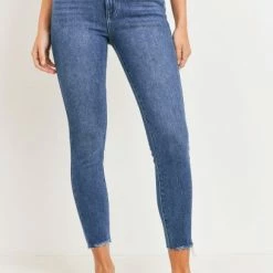 Just Panamaco Inc The Reagan Raw Hem High Rise Skinny Jeans In Dark Wash